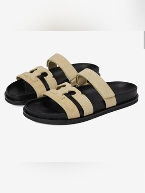 Tory Burch Ines Sport Slide Sandals Praline Suede Double T Size 7 NEW